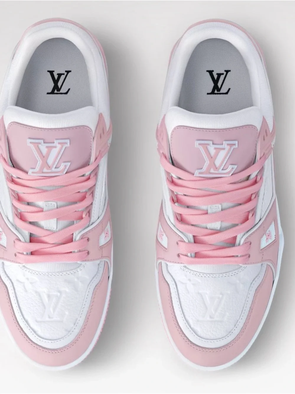 Louis Vuitton Pink and White Low-Top Sneakers with Monogram Details